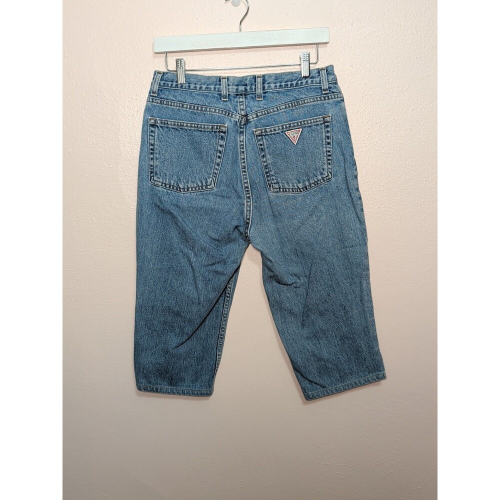 🔥 VTG 90s GUESS USA Denim Capris • Triangle Logo Size 32 - Picture 5 of 11